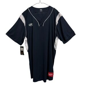 Rawlings Baseball Jersey Mens XL Navy Blue Short Sleeve V-Neck Pullover NWT